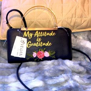 Crossbody Wallet/clutch that reads “My attitude is gratitude “